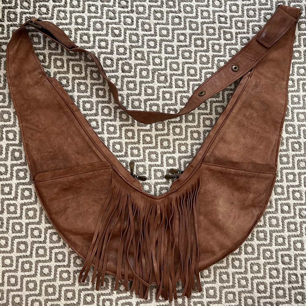 Sash Crossbody Bag - Brown Leather with Fringe.